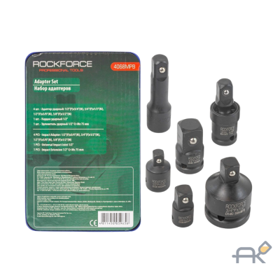 Набор адаптеров ударных 6пр(3/8(F)x1/2(M).1/2(F)x3/8(M).1/2(F)x3/4(M).3/4(F)x1/2(M).удлинитель 125мм. кардан 1/2).в ложементе (RF-4068MPB)